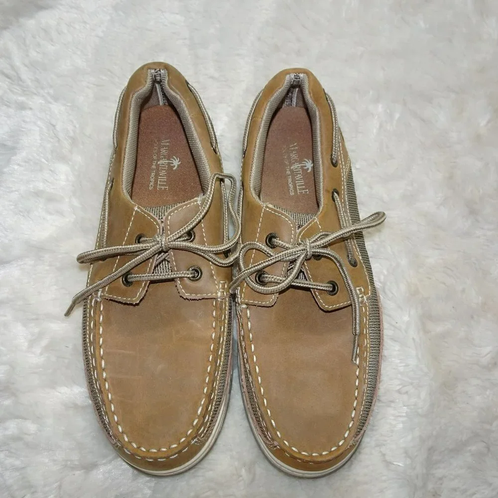 Margaritaville Tan Leather Boat Shoes Size 10